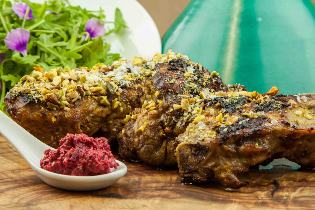 Fragrant Lamb Shoulder with sticky figs, pistachio and lemon gravel