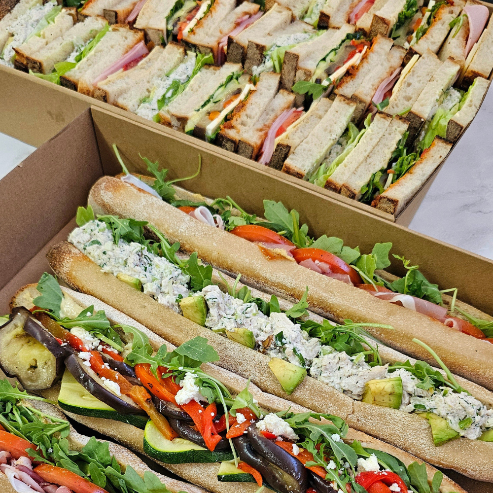 Mixed sandwiches, baguettes and wraps