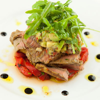 Culinary Bling...and eat yourself sexy with this beef, avo and roasted red cap stack