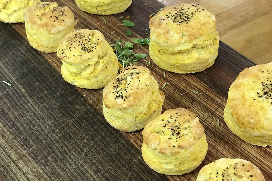 Perfect pumpkin and pepper scones with matching whipped pumpkin, pepper and parmesan butter.