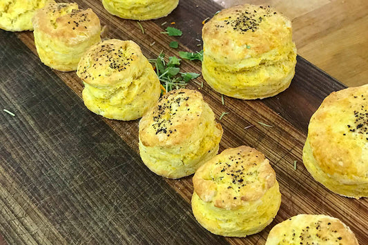 Perfect pumpkin and pepper scones with matching whipped pumpkin, pepper and parmesan butter.