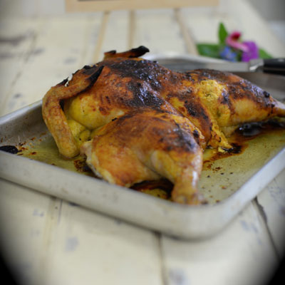 Week 6 - Plump sweet potato, sage and bacon stuffed roast chicken...with a culinary bronzer