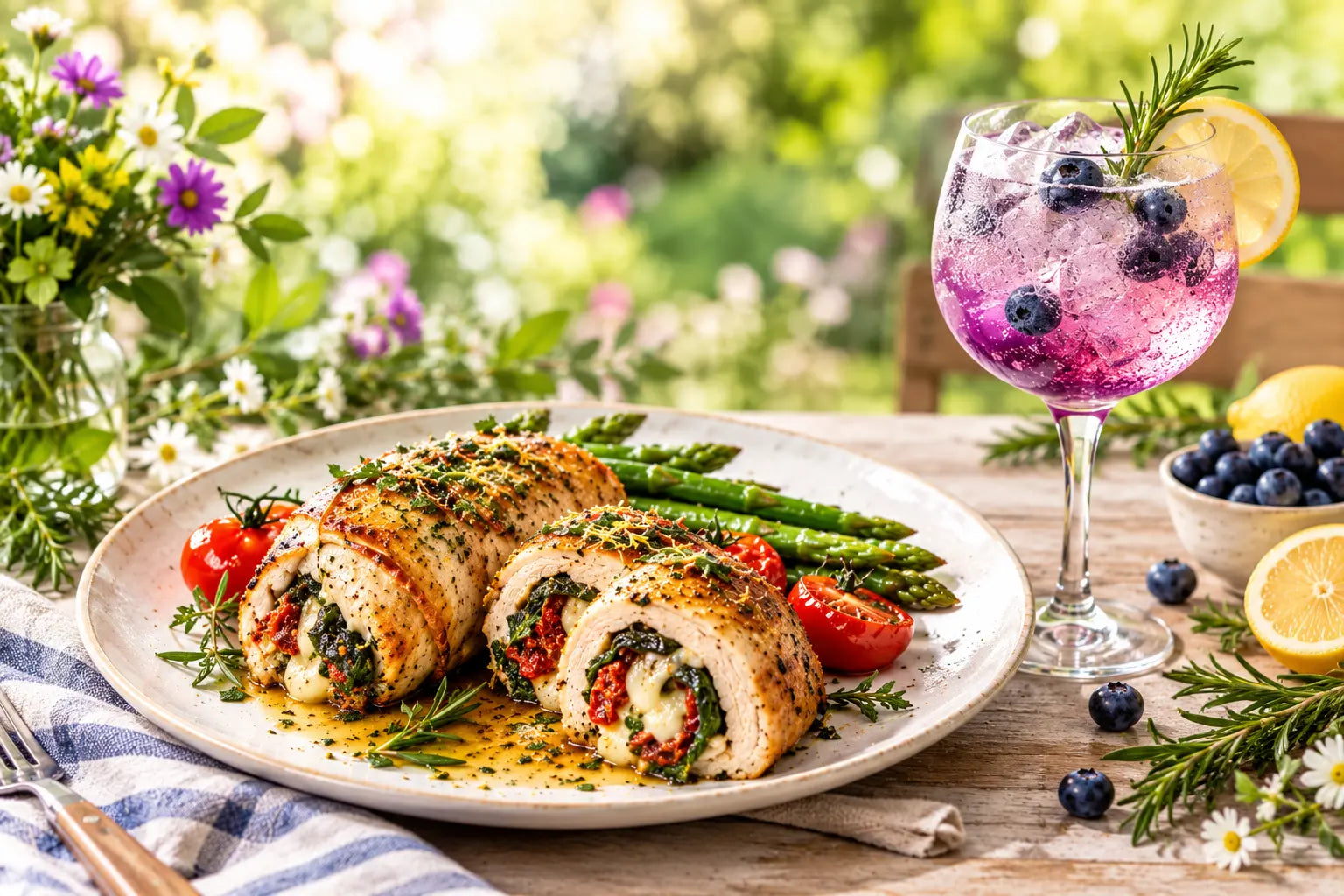 Spring Has Sprung with Italian Chicken Involtini & Blueberry Rosemary Gin