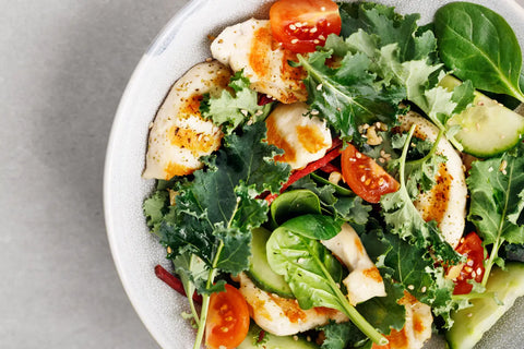 Crispy Shredded Halloumi Salad with Kale