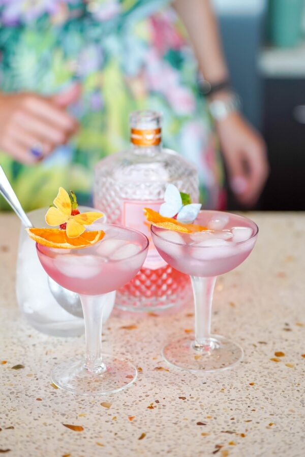 Chef Mel Culinary Bling Gin Pink with butterflies